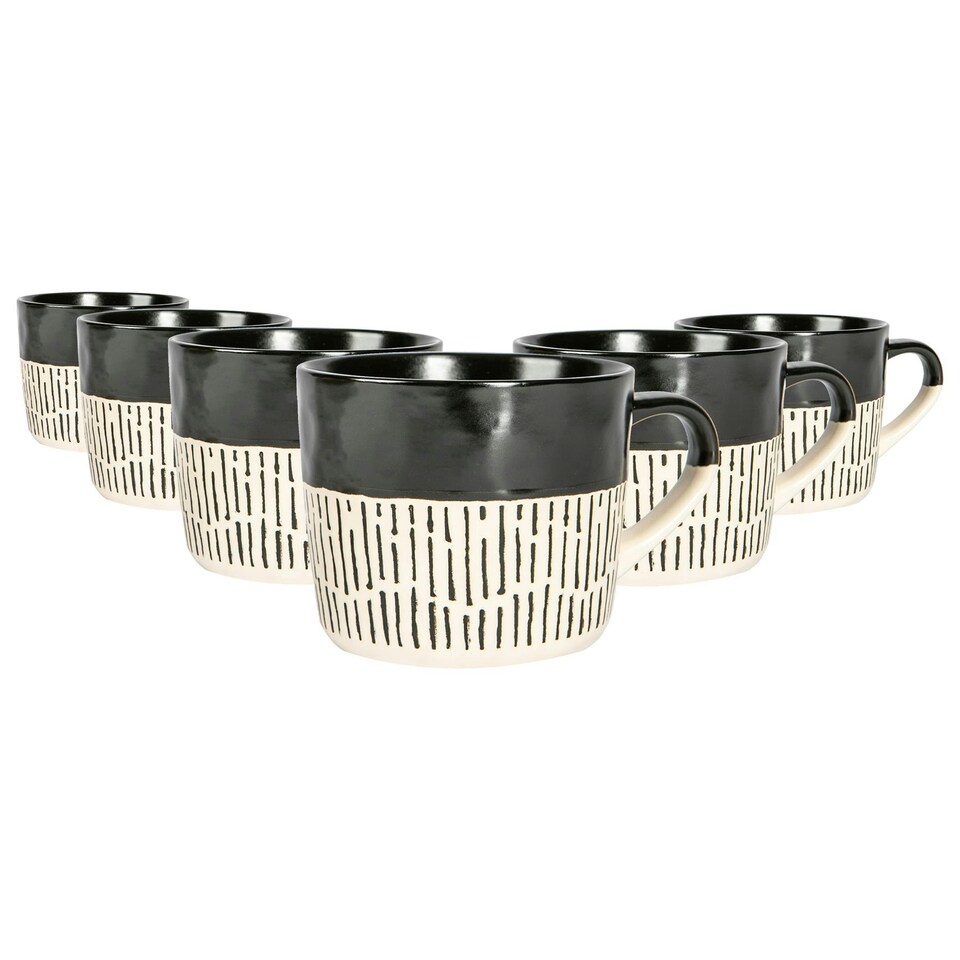 image 1 of Nicola Spring Ceramic Dipped Dash Coffee Mugs - 475ml - Black - Pack of 6 Black