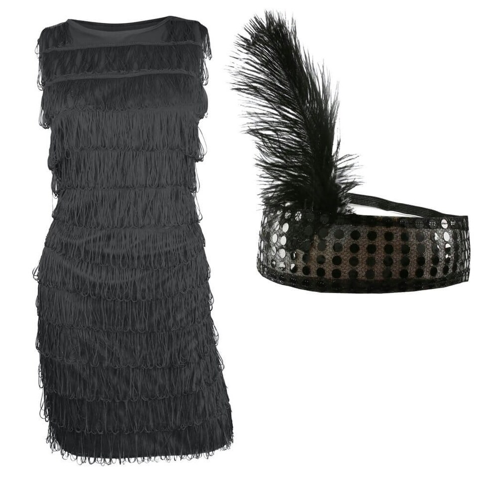 image 1 of Ladies Black Flapper Dress Black | XS
