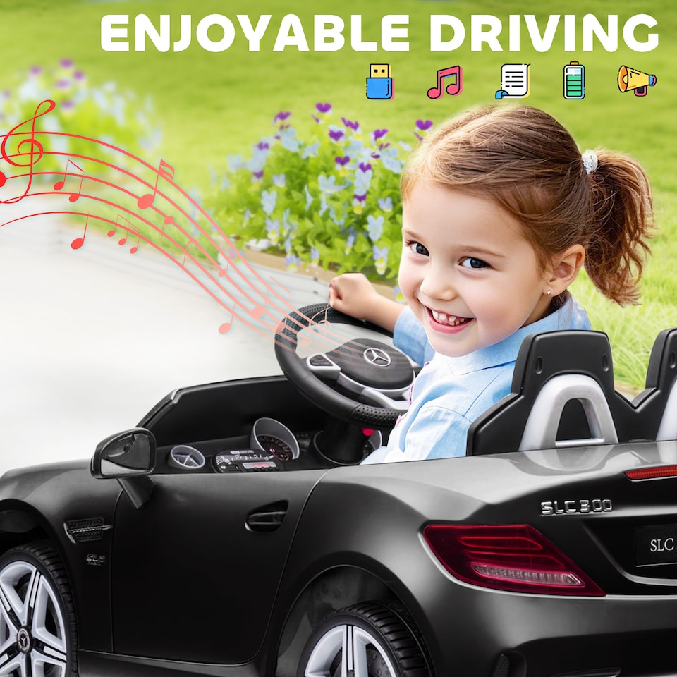 image 1 of AIYAPLAY Benz SLC 300 Licensed 12V Electric Car for Kids, Kids' Electric Ride on with Parental Remote, Music Lights, Suspension Wheels for 3-6 Years, Black