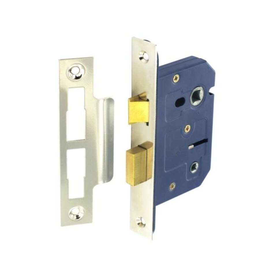 Securit Nickel Plated Door Lock - Silver - 63mm