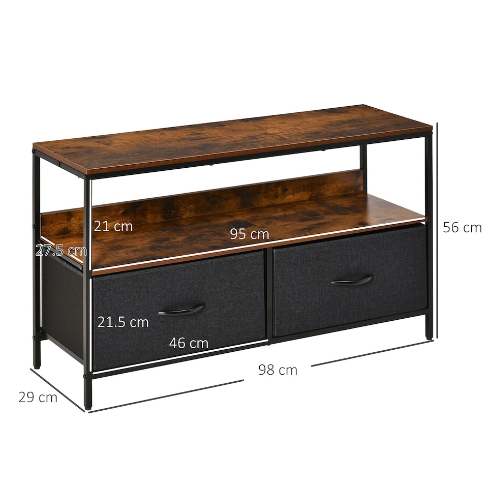 image 1 of HOMCOM TV Stand Cabinet up to 47-inch, TV Unit with 2 Foldable Linen Drawers, Open Shelf for Living Room, Bedroom, Entertainment Room, Rustic Brown