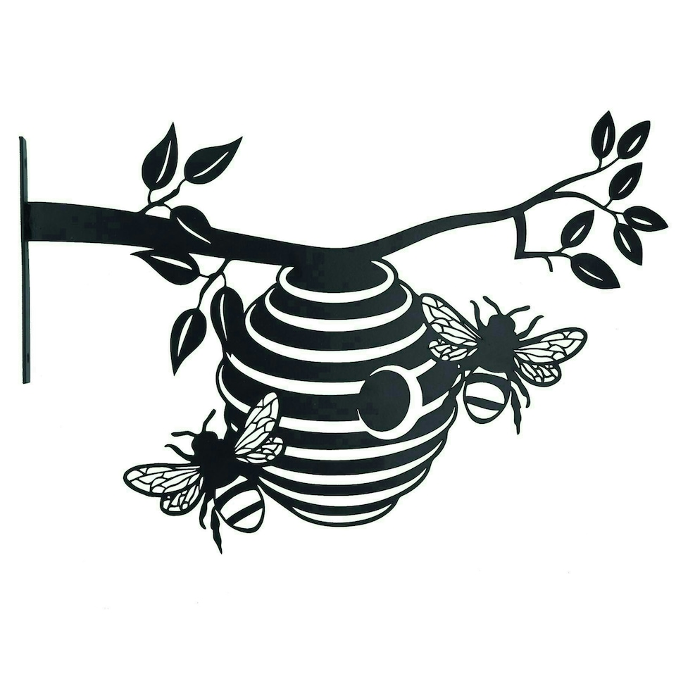 image 1 of Black Metal Beehive Tree Silhouette with Fixing Plate Decor Garden Ornament Gift