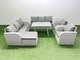 image 1 of Fimous Rattan High Back Lounge Sofa Set Patio Dining Table & Chairs Set with 3 Seater Sofa 2 Reclining Chairs 2 Side Tables Big Stool Light Grey