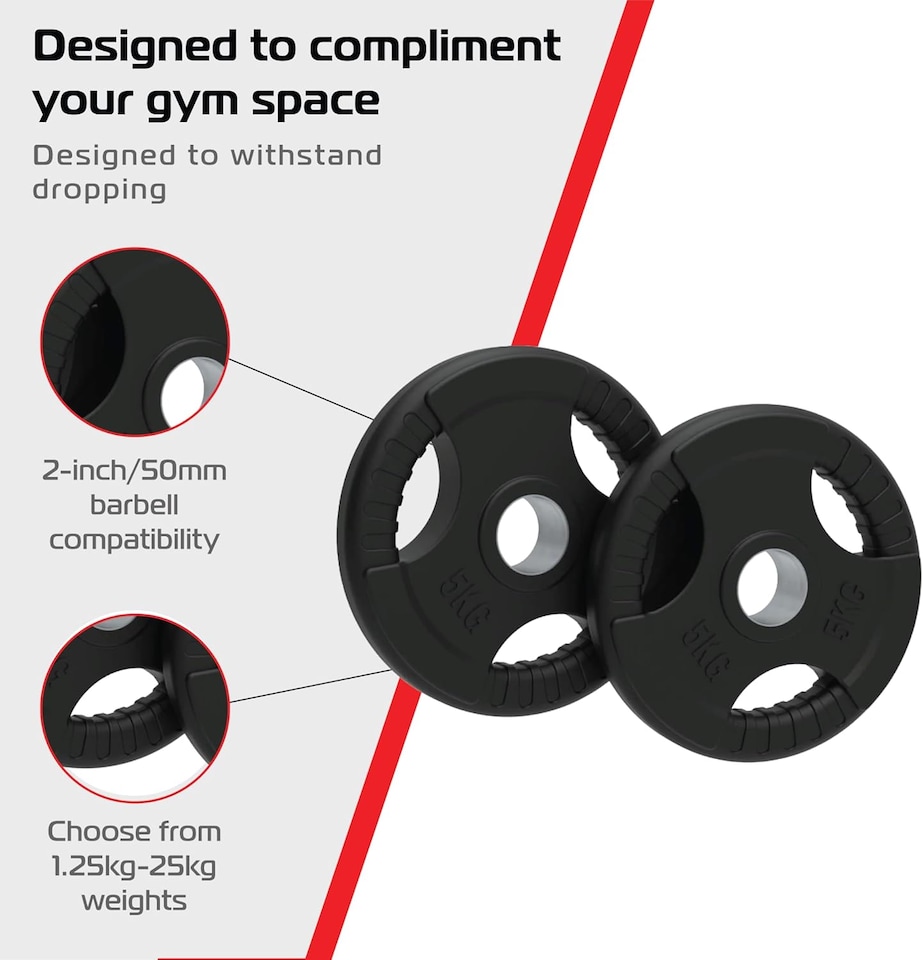 image 1 of Olympic Tri-Grip Rubber Weight Plates Black Pairs Sets 5 kg PAIR