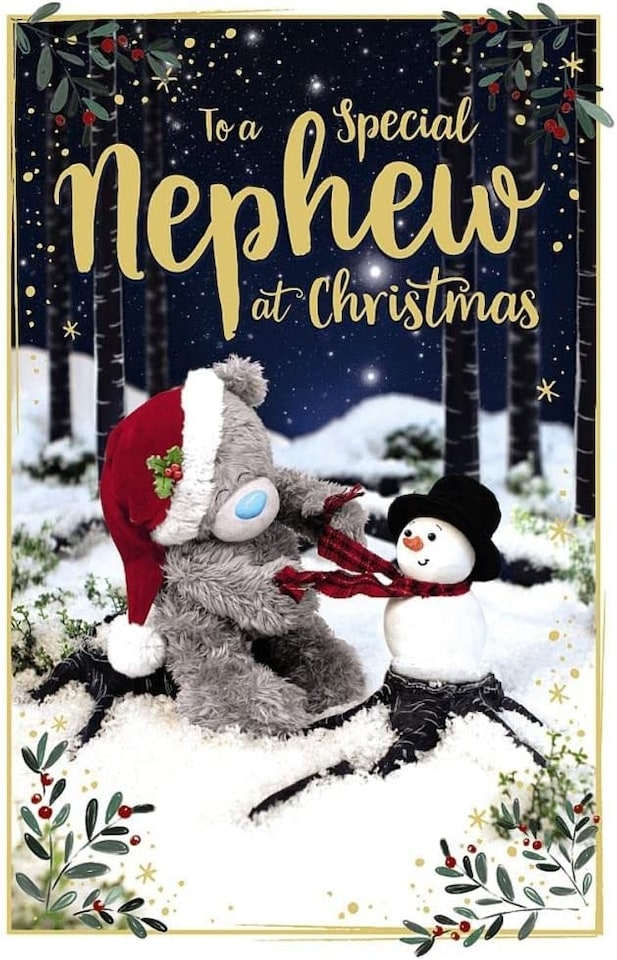 image 1 of Bear With Snowman 3D Holographic Nephew Christmas Card