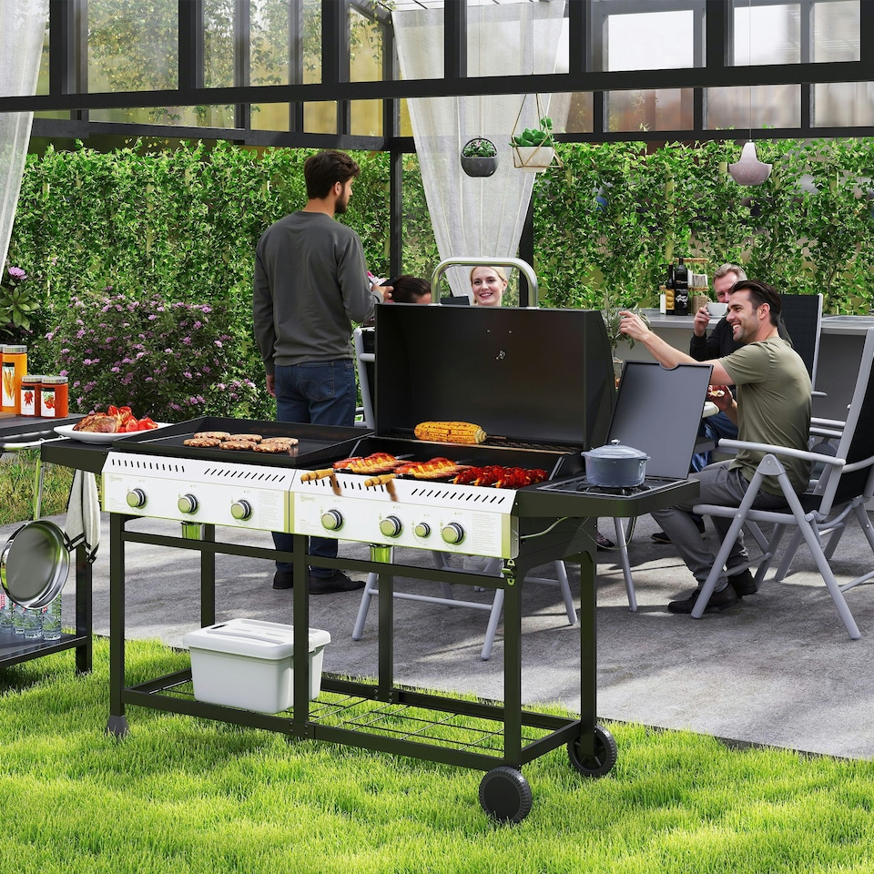 image 1 of Outsunny Gas Grill and Plancha with 6+1 Burners for Garden Party Festival