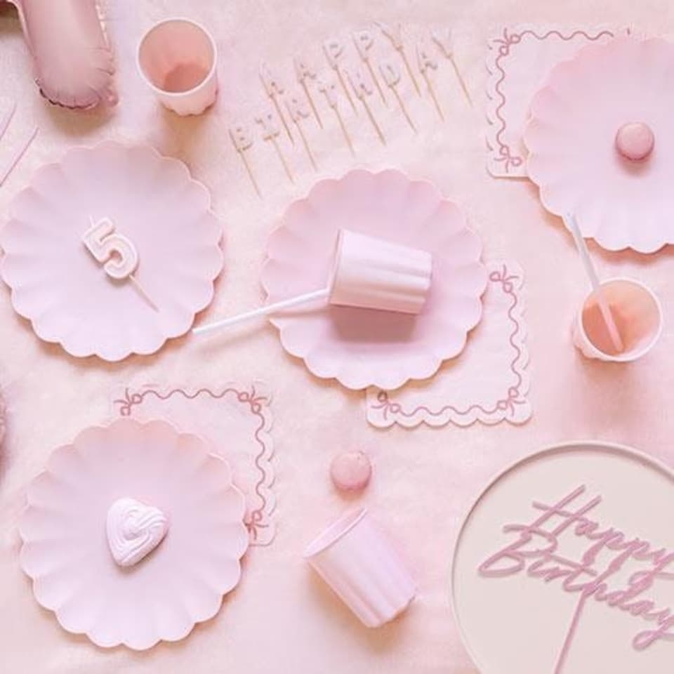 image 1 of Pastel Pink Ribbon Bow Ruffled Paper Luncheon Napkins 2 Ply 33cm - Pack of 12 | Pink