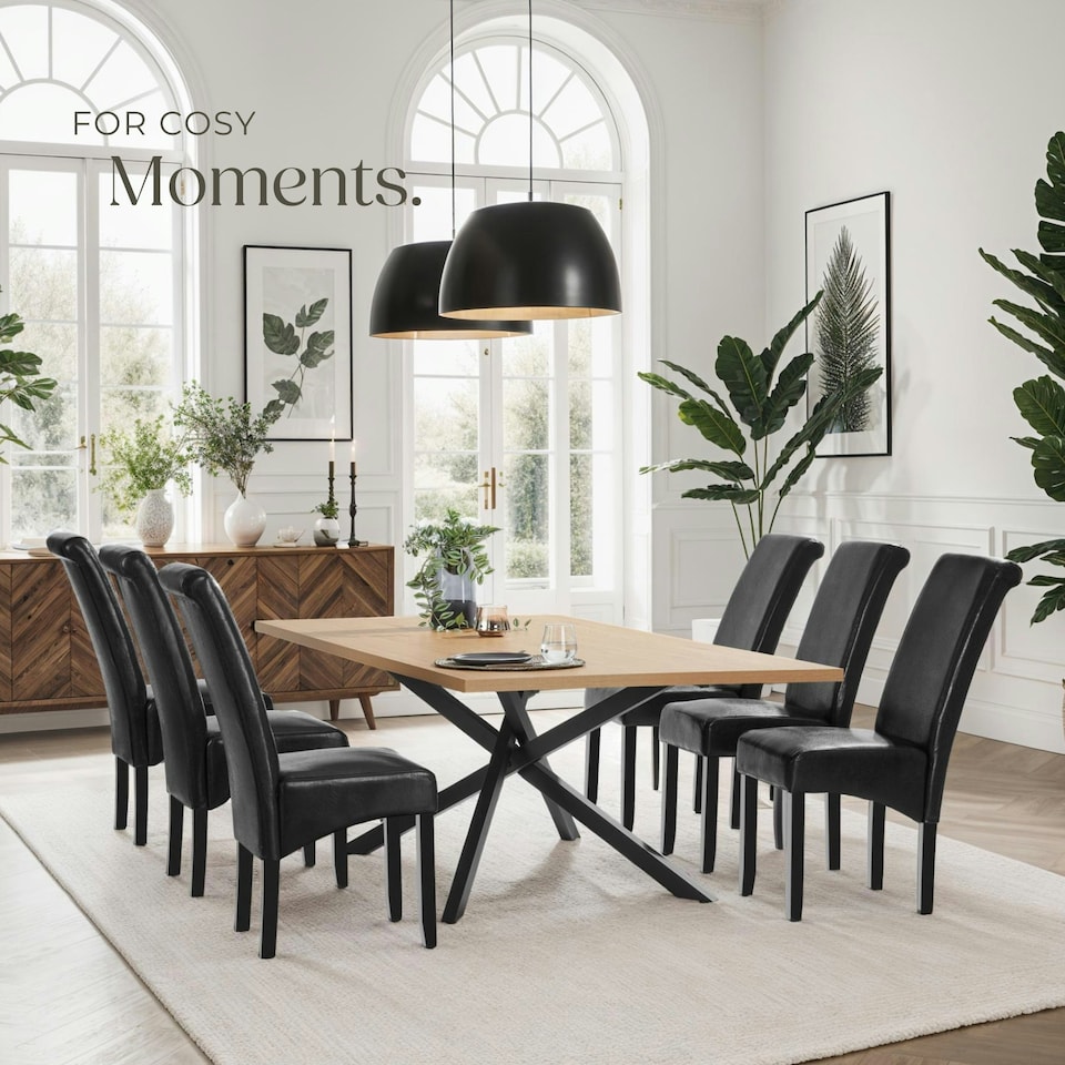 image 1 of Dining Chair - ergonomic seat shape, high backrest, padded, faux leather - Set of 4 Black