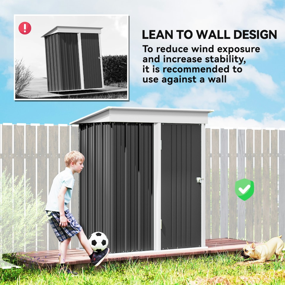 image 1 of Outsunny Steel Garden Shed, Small Lean-to Shed for Bike, 5x3 ft, Dark Grey