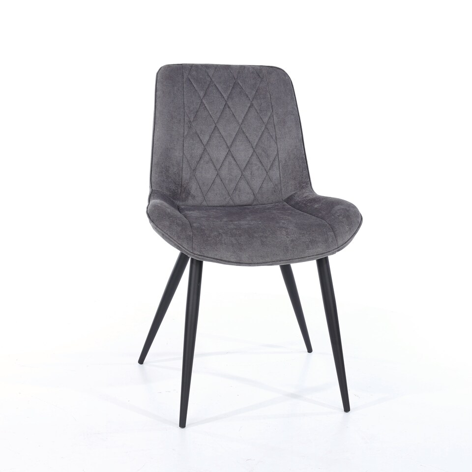 image 1 of Pair of Aspen Cord Fabric Diamond Stitch Dining Chairs with Curved Seat and Black Tapered Metal Legs | Grey | Grey | 1