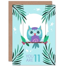 Kawaii Owl Perch Birthday You are 11 11th Greeting Card