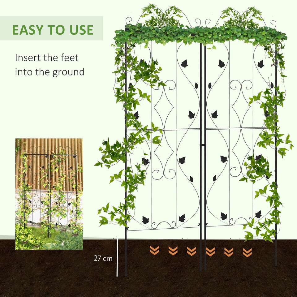 image 1 of Outsunny Set of 2 Metal Trellis for Climbing Plants, Leaf Design, 50 x 181cm