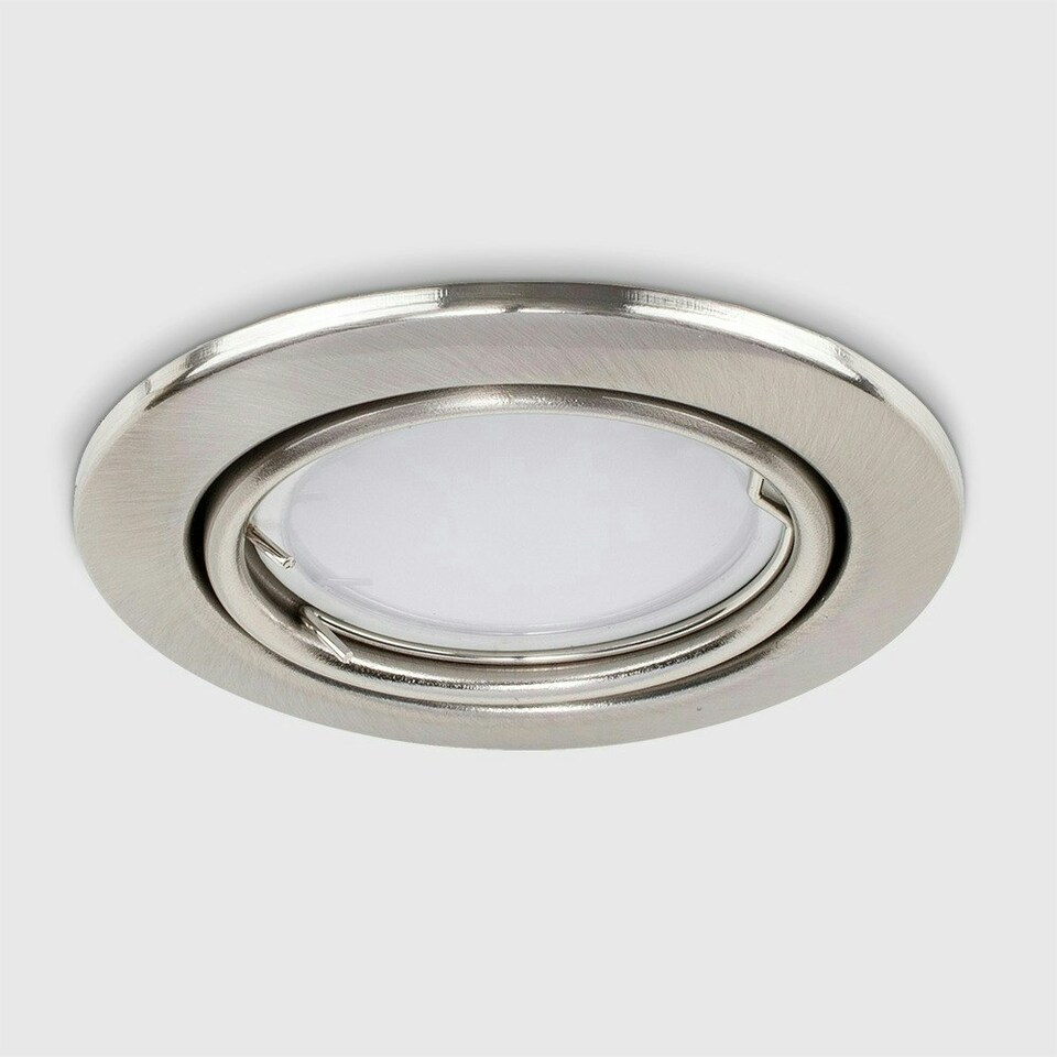 image 1 of ValueLights 10 Pack Fire Rated Brushed Chrome Tiltable GU10 Recessed Ceiling Downlights