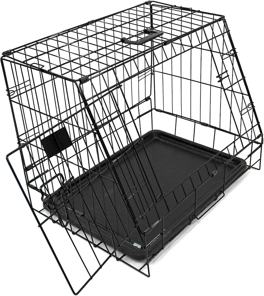 image 1 of Actiaspet - Black Metal Sloping Dog Crate (24 inch) | Car Boot Pet Cage with Removable Tray