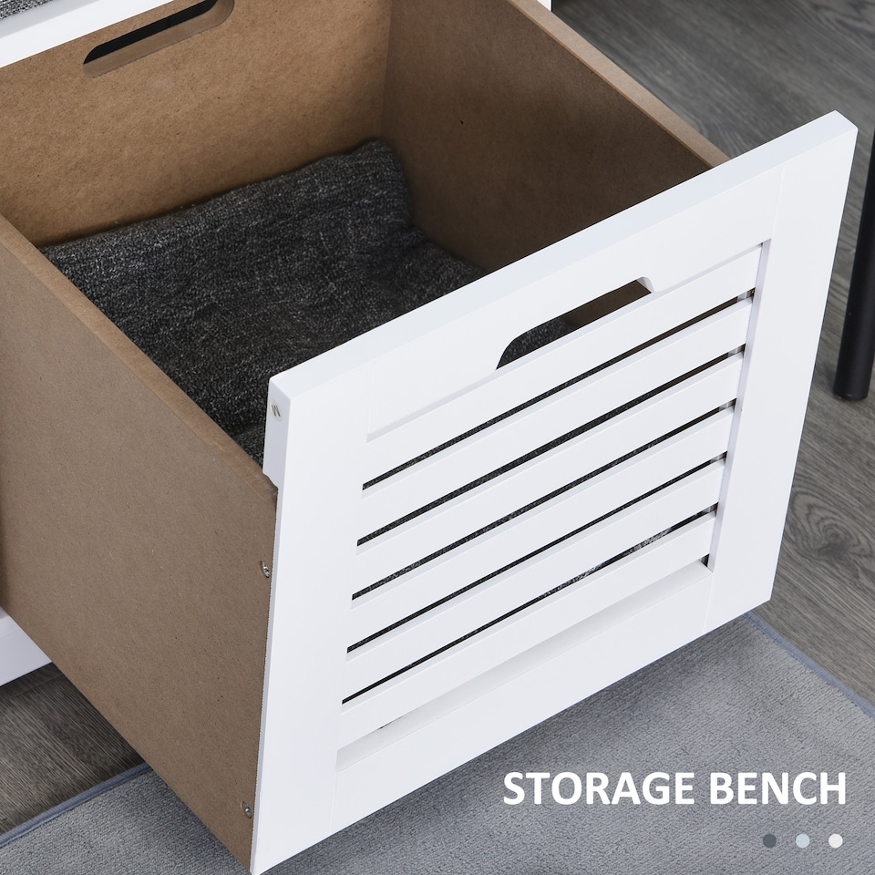 image 1 of HOMCOM 3-Door Shoe Storage Bench Cushion Seat Slatted Doors, White