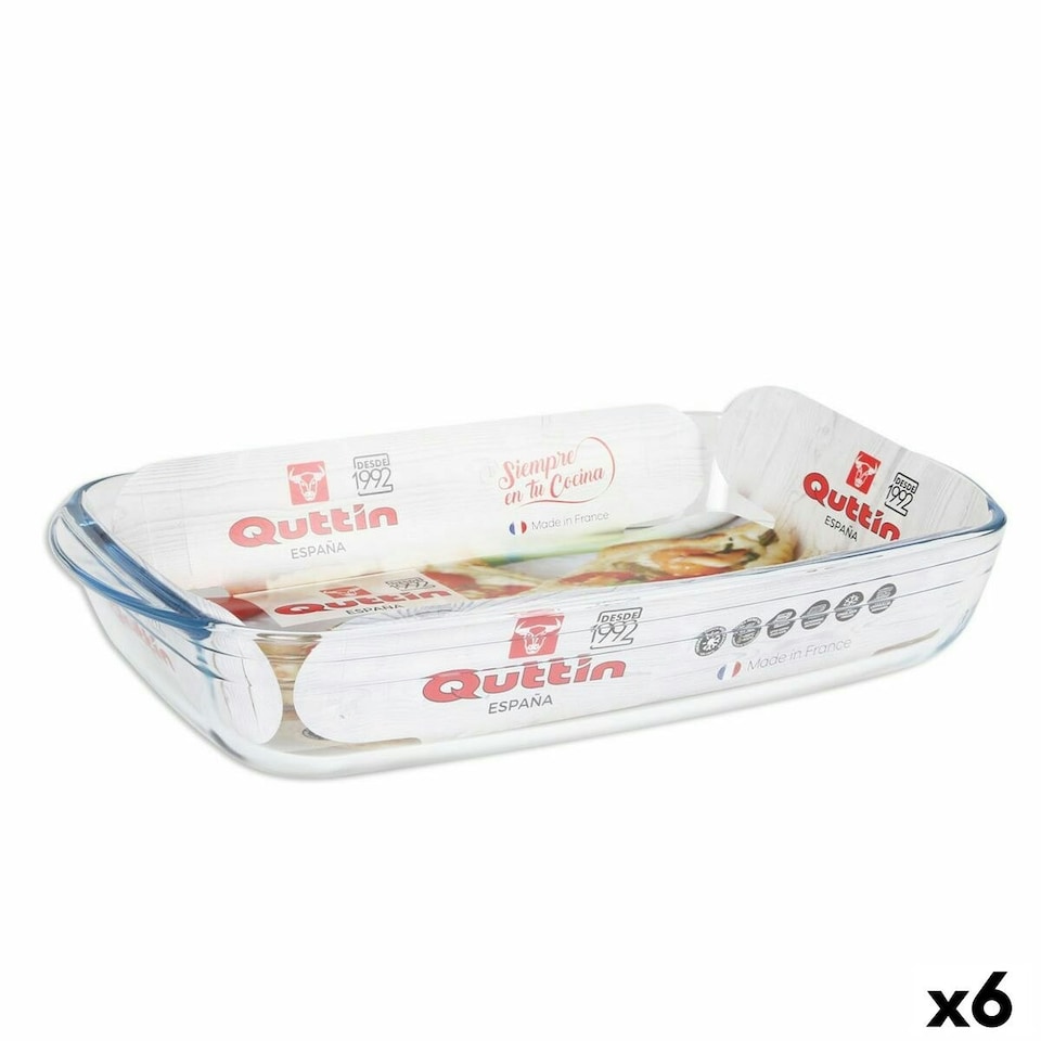 image 1 of Oven Dish Quttin Transparent Glass Rectangular 4,2 L 38,8 x 23,9 x 6,6 cm (6 Units) N/A
