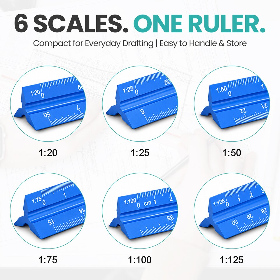 image 1 of 30cm Aluminium Triangular Ruler with 6 Precision Scales - 1pc