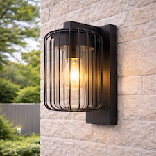 CGC ALVIN Black Outdoor Cage Wall Lantern Light with Clear Polycarbonate Diffuser IP54