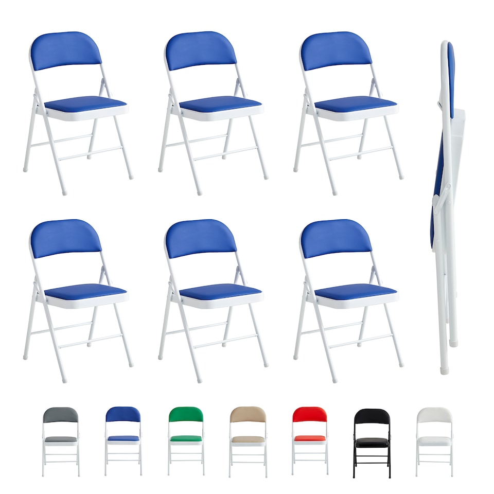 image 1 of Set of 6 Folding Dining Chairs with Metal Frame and Padded Seats