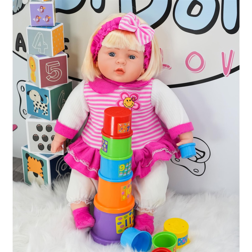 image 1 of BiBi Doll 24" Chubby Baby Doll Girl with Hair & Sounds