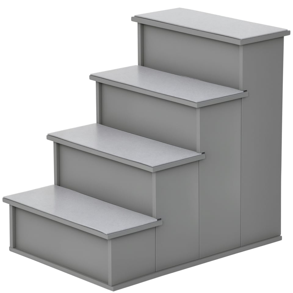 image 1 of PawHut 4 Step Wooden Dog Steps Pet Stairs Cat Ladder for Bed Couch, Grey
