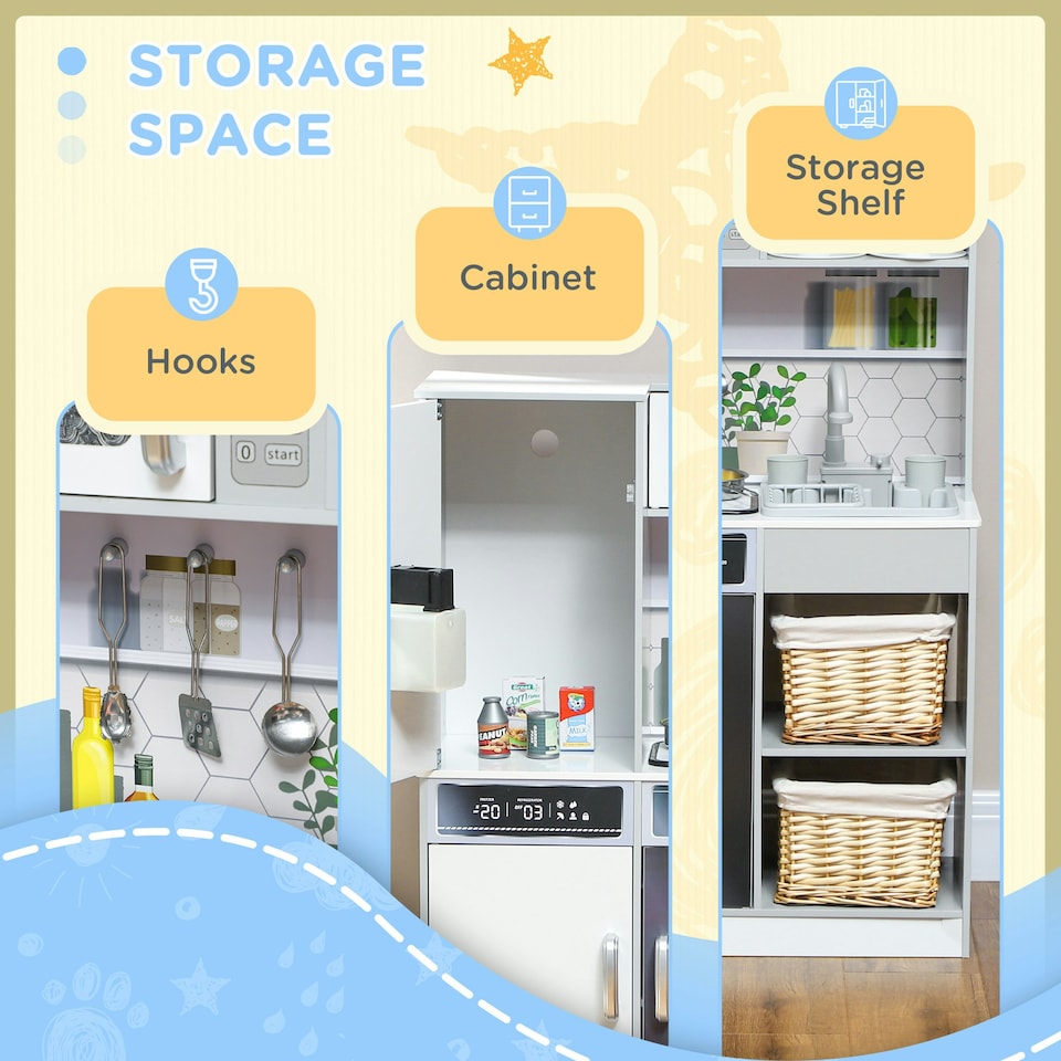 image 1 of AIYAPLAY Play Kitchen, Pretend Toy Kitchen w/ Sounds, Lights, Microwave