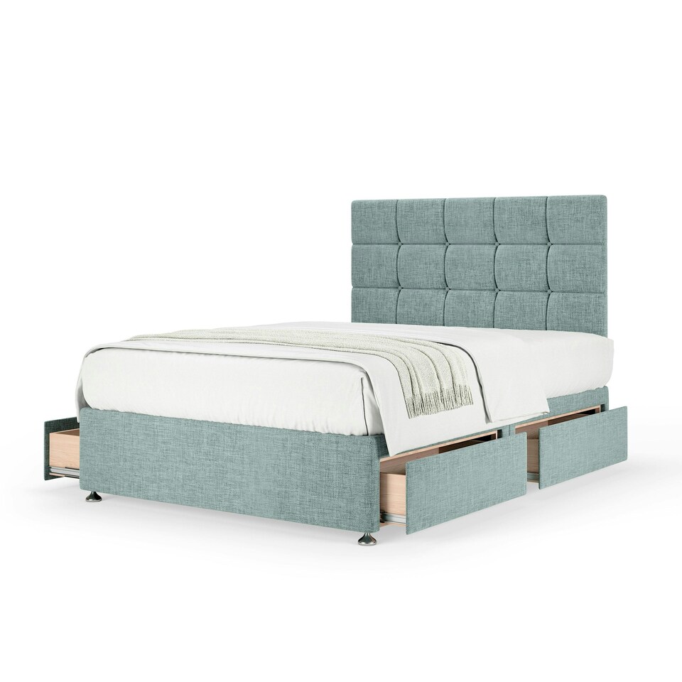 image 1 of Memory Maestro Memory Foam Duckegg Linen 4 Drawer Divan Set And Pearl Headboard Super King