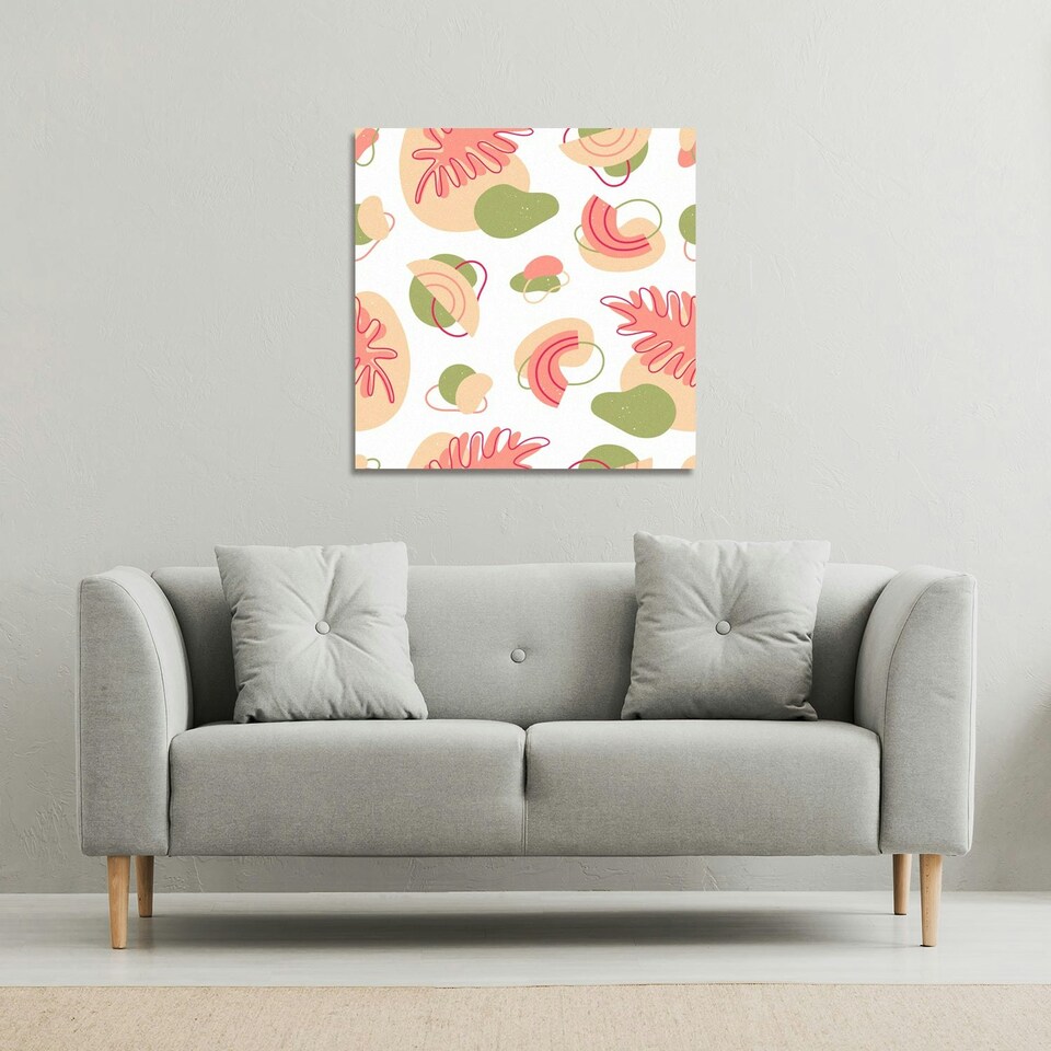 image 1 of botanical elements with line art (Canvas Print) 127 x 127 x 4cm