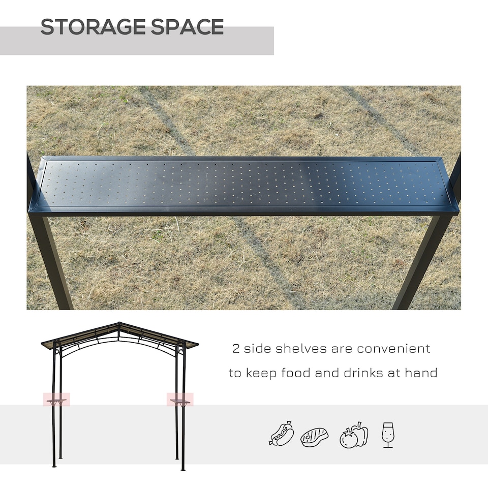 image 1 of Outsunny 8ft x 5ft Outdoor BBQ Protective Gazebo Tent Aluminium Steel Frame w2 Shelves Hardtop Roof Canopy Ground Stakes Safe Cooking