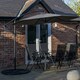 image 2 of Outdoor 6 Person Rectangular Glass Top Garden Dining Table Chairs With Grey Banana Parasol and Base