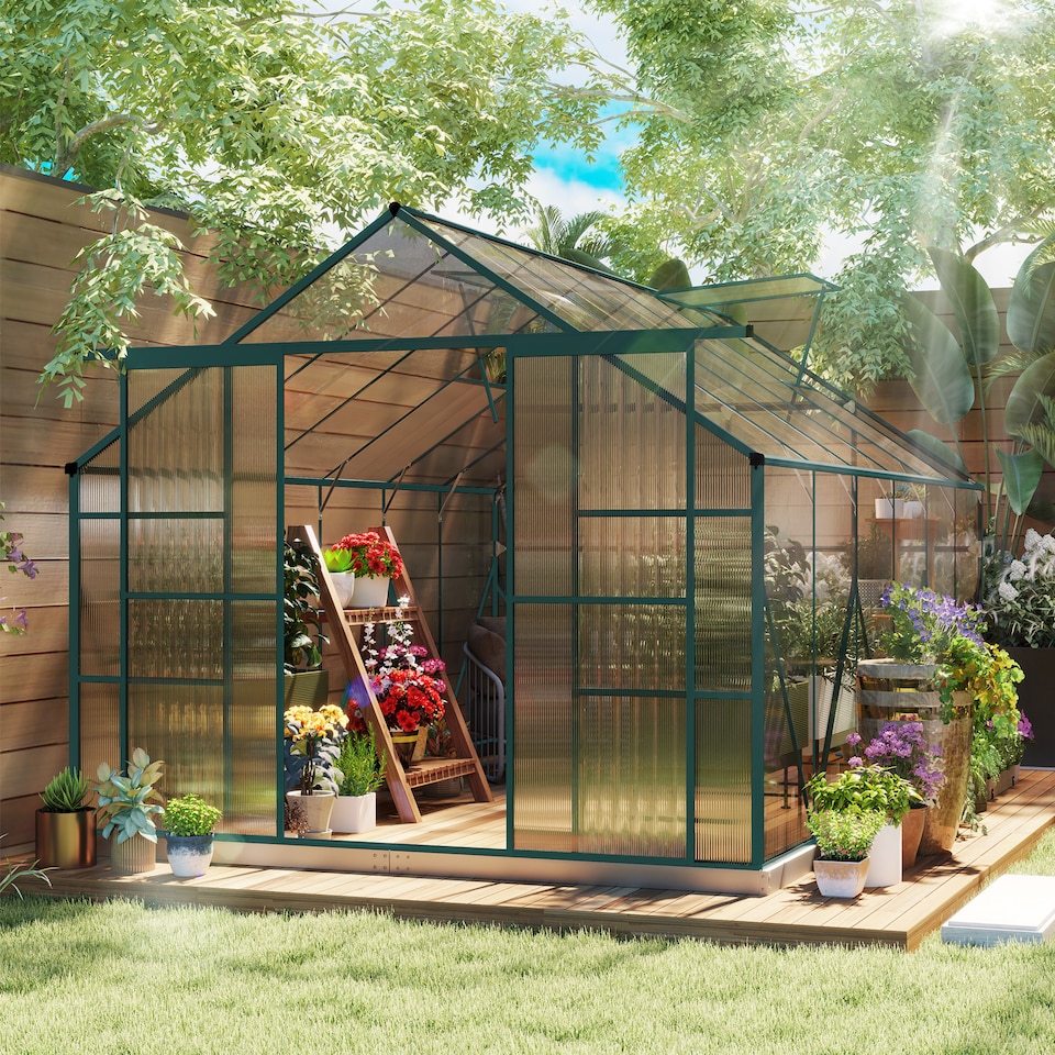 image 1 of Outsunny 8x12ft Polycarbonate Walk-in Greenhouse Outdoor w Double Sliding Door