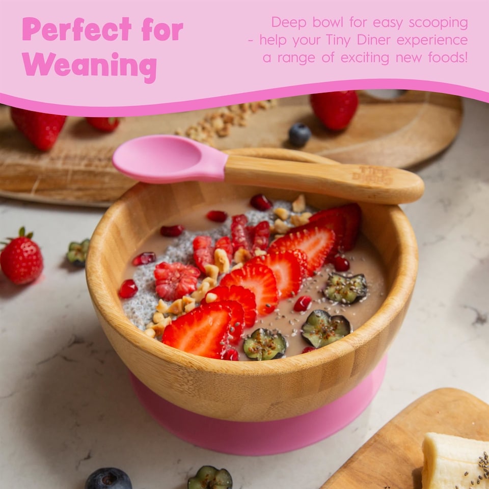 image 1 of Tiny Dining Bamboo Suction Bowl - Pastel Pink | Pink | Pastel Pink