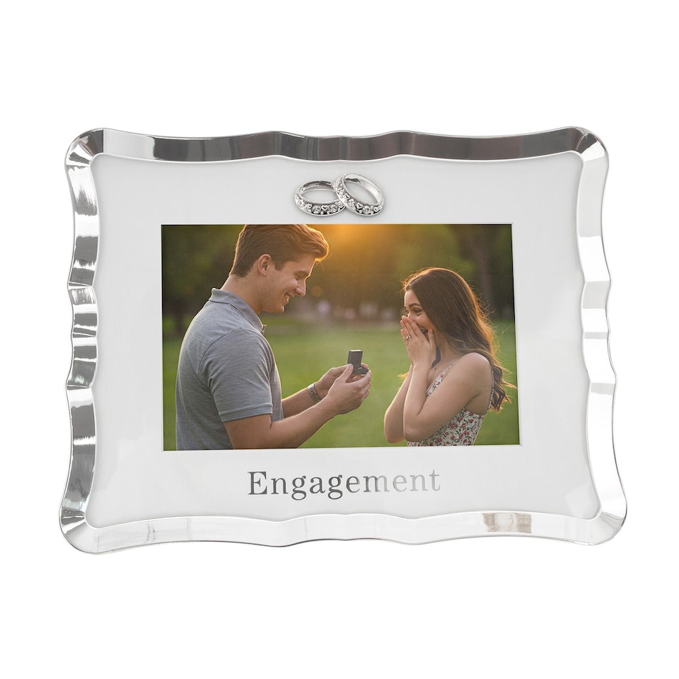 image 1 of Modern Engagement Picture Frame in Silver Plating with Double Rings | Silver | One Size