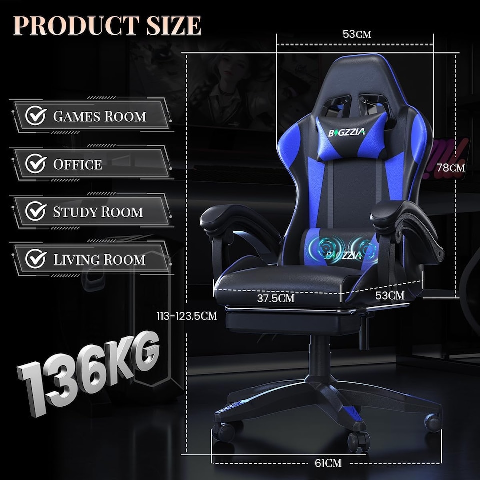 image 1 of Rattantree Ergonomic Gaming Chair Massage Lumbar Footrest Leather Swivel 150 Kg Capacity