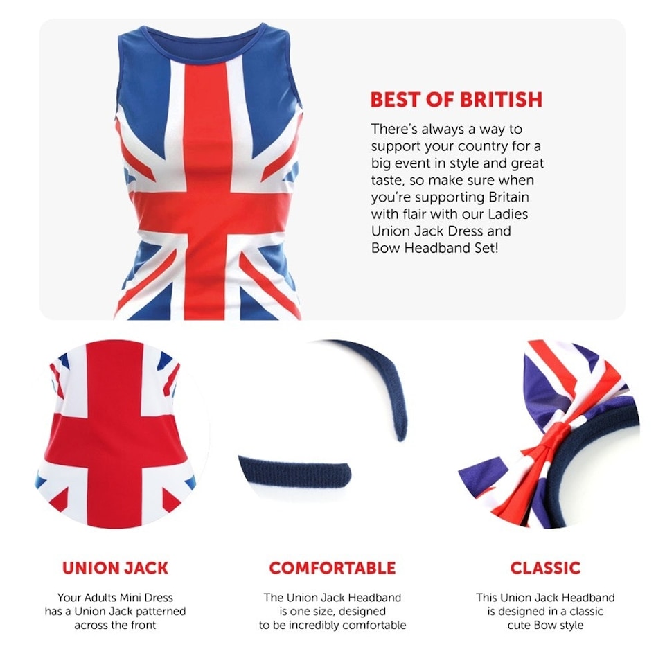image 1 of Union Jack Dress & Bow Headband Red | L