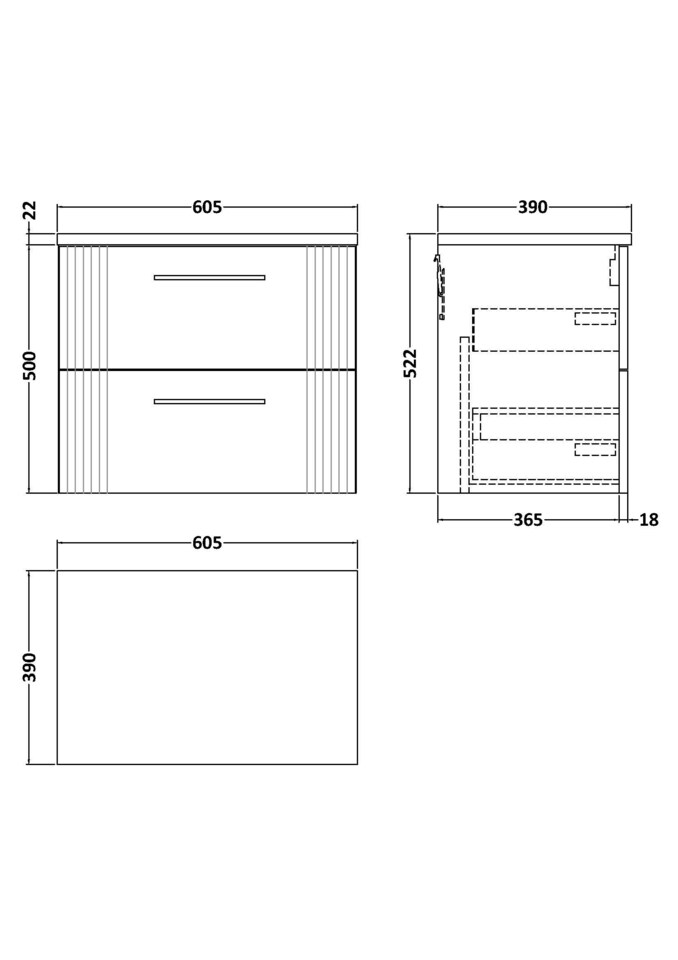 image 1 of Balterley Partial Fluted 2 Drawer Wall Hung Vanity Unit with Sparkling Laminate Worktop | Grey | Satin Grey