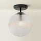 image 4 of ValueLights Kempton Black Flush Ceiling Light Ribbed Globe Shade | Black