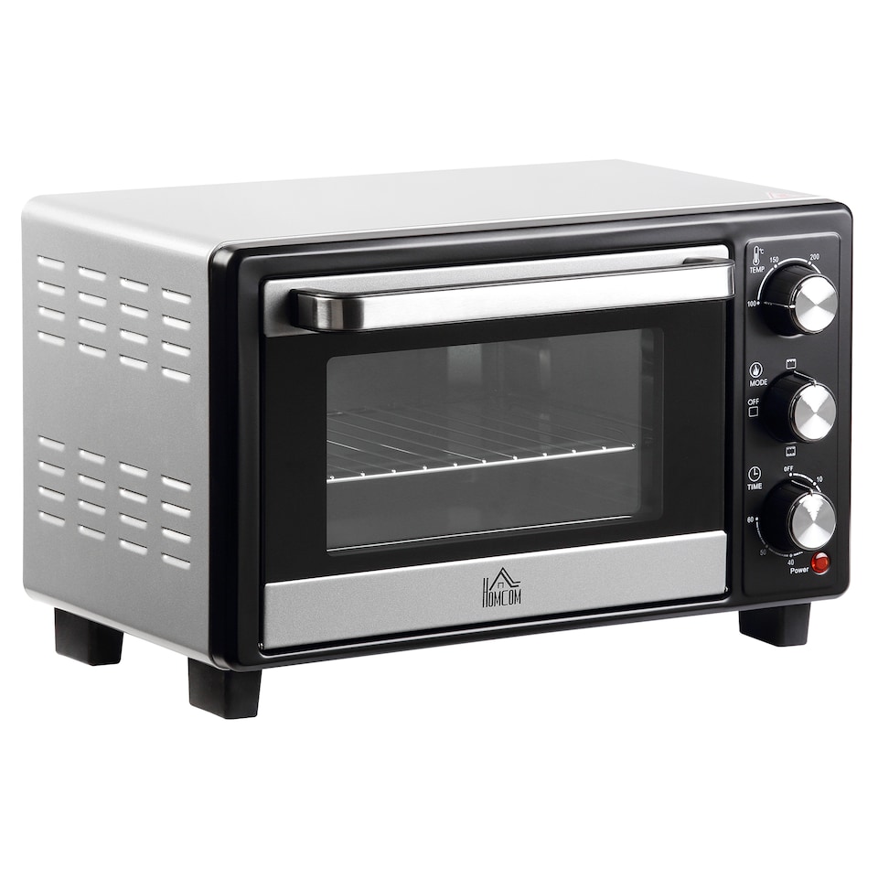 image 1 of HOMCOM Mini Oven, 16L Countertop Electric Grill, Toaster Oven with Adjustable Temperature, 60 Min Timer, Crumb Tray, Baking Tray, Wire Rack, Tray Handle, 1400W, Silver