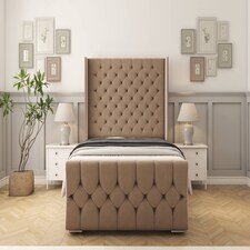 Sloomy Luthor Mink Plush Bed Frame With Mattress With 50" Upholstered Wingback Headboard 4'6 Double