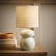 image 2 of ValueLights Kendal Natural Linen Shade Blue Glazed Ceramic Table Lamp and Bulb