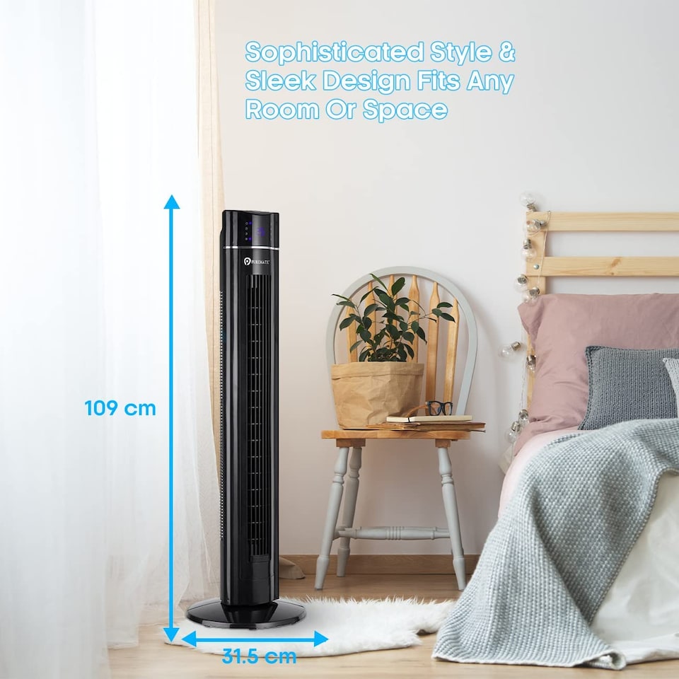 image 1 of 43 inch Oscillating Tower Fan with air Purifier and Aroma Function Black