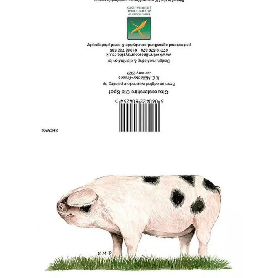 Kevin Milner Countryside Gloucestershire Old Spot Greetings Card - White/Black/Green - One Size