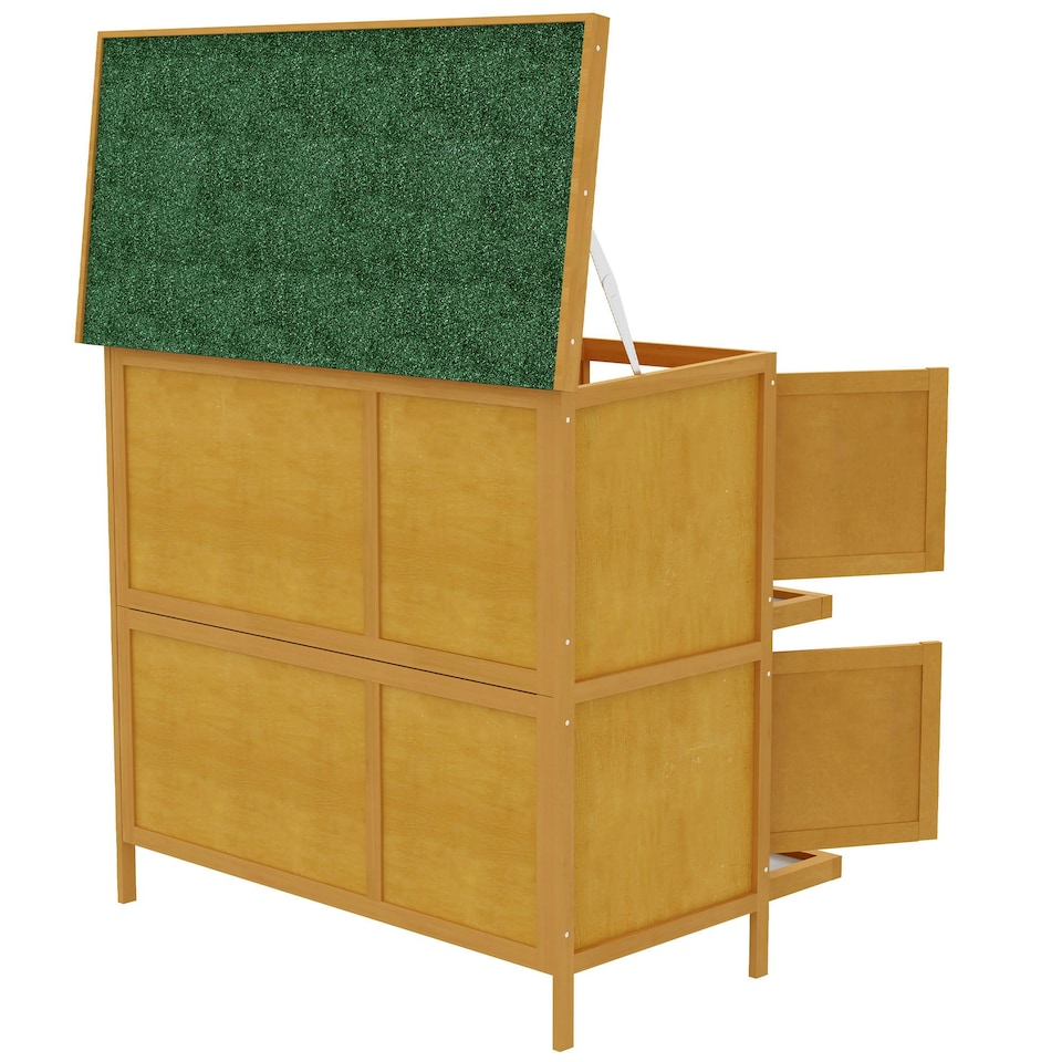 image 1 of PawHut Rabbit Hutch, Double Decker Cage w/ Roof, Divider, Ramp, Yellow