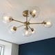 image 4 of Allegra 6 Light Multi Arm Glass Shade Semi Flush Ceiling Lamp Antique Brass