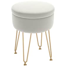 HOMCOM 5L Velvet Footstool with Removable Lid for Bedroom, Cream White