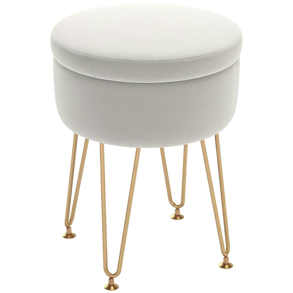 image 1 of HOMCOM 5L Velvet Footstool with Removable Lid for Bedroom, Cream White