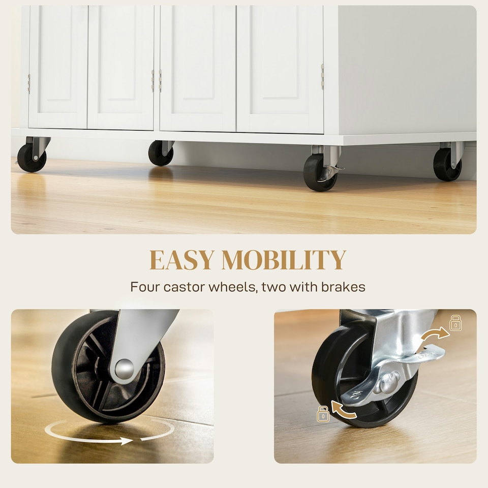 image 1 of HOMCOM Rolling Kitchen Island Cart with Rubber Wood Top, Spices Cream White