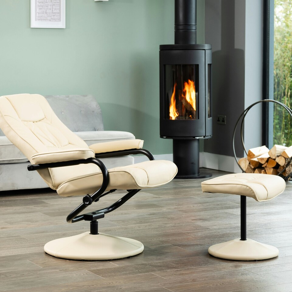 image 1 of Gibson Swivel Recliner and Footstool - Cream
