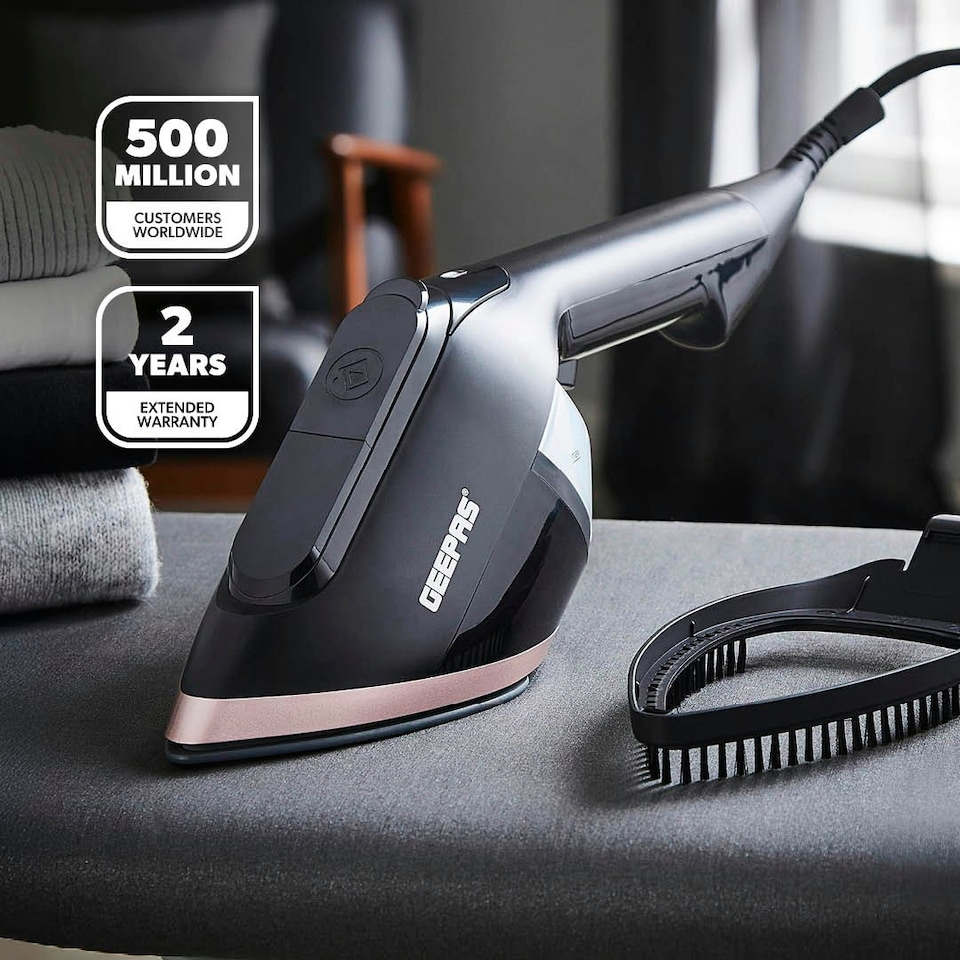 image 1 of GEEPAS 2-in-1 Travel Garment Steamer & Steam Iron, 1950W Black