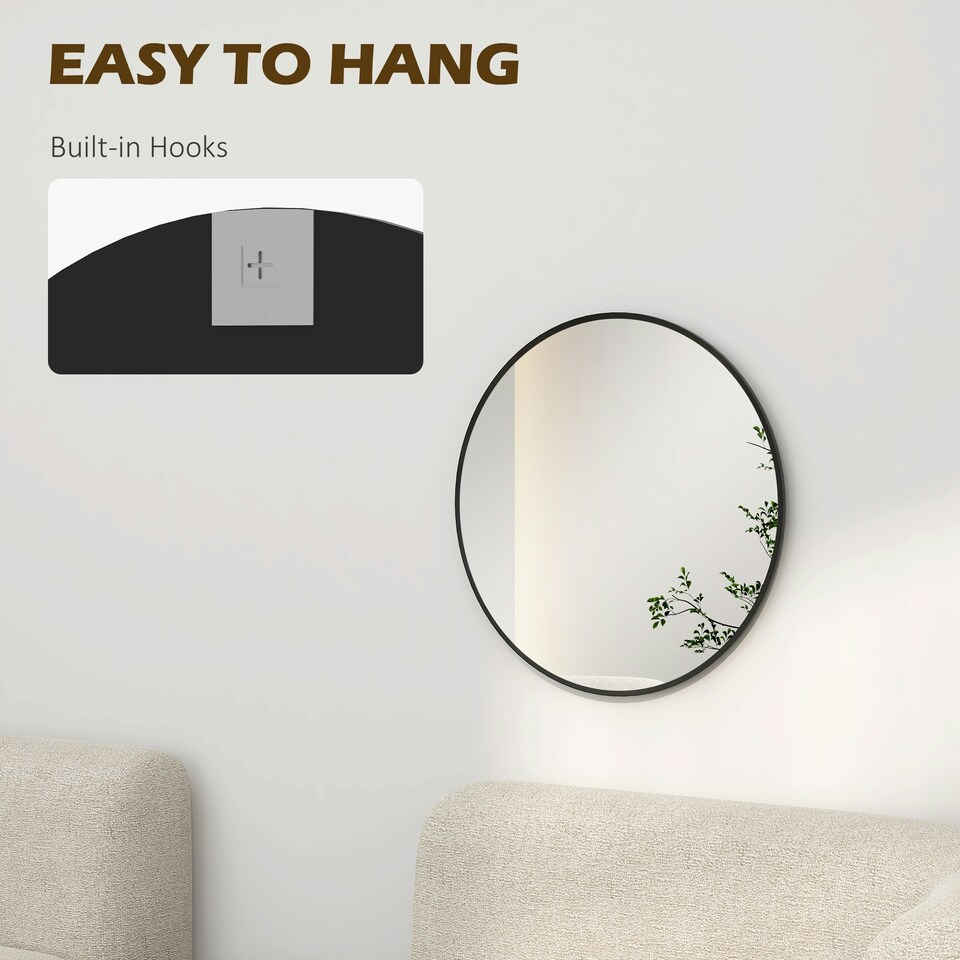 image 1 of HOMCOM Wall Mirror for Living Room Bedroom, 61 cm Circle Bathroom Mirror, Black